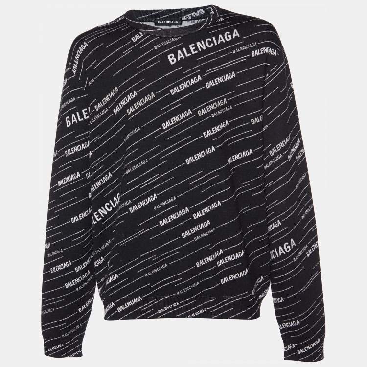 Balenciaga Black Logo Jacquard Wool Crew Neck Sweater XL Balenciaga | The  Luxury Closet