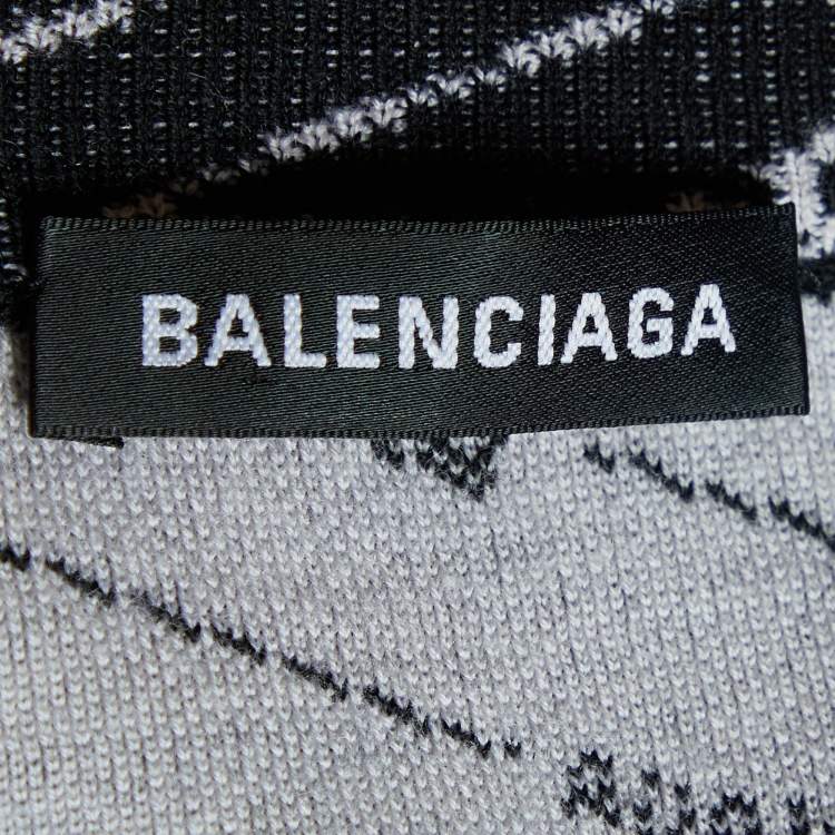 Pre Owned Balenciaga Black Logo Jacquard Wool Crew Neck Sweater XL