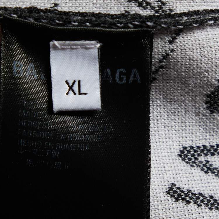 Pre Owned Balenciaga Black Logo Jacquard Wool Crew Neck Sweater XL