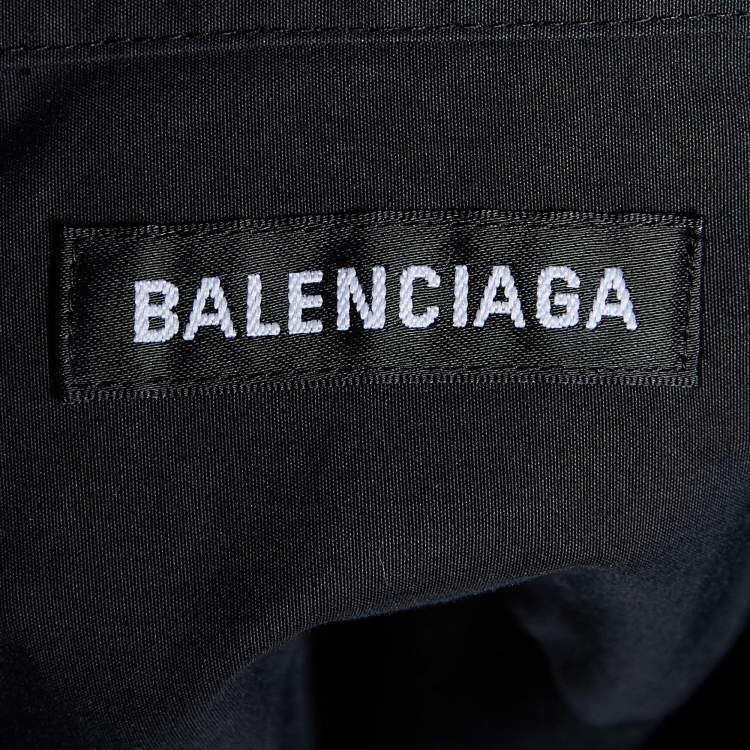 مملوكة مسبقًا Balenciaga Black Cotton Logo Embroidered Pocket Detail Short Sleeve Shirt L