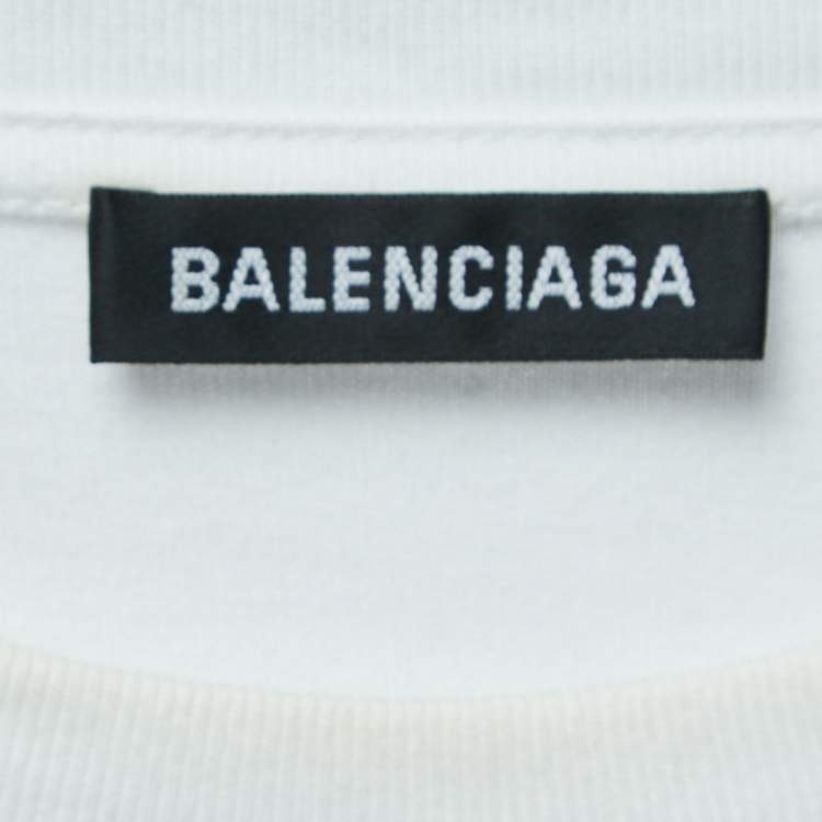 Pre Owned Balenciaga White Logo Print Cotton Crew Neck T-Shirt M