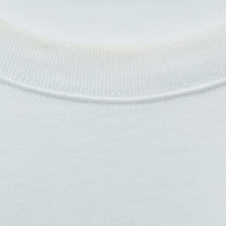 Pre Owned Balenciaga White Logo Print Cotton Crew Neck T-Shirt M