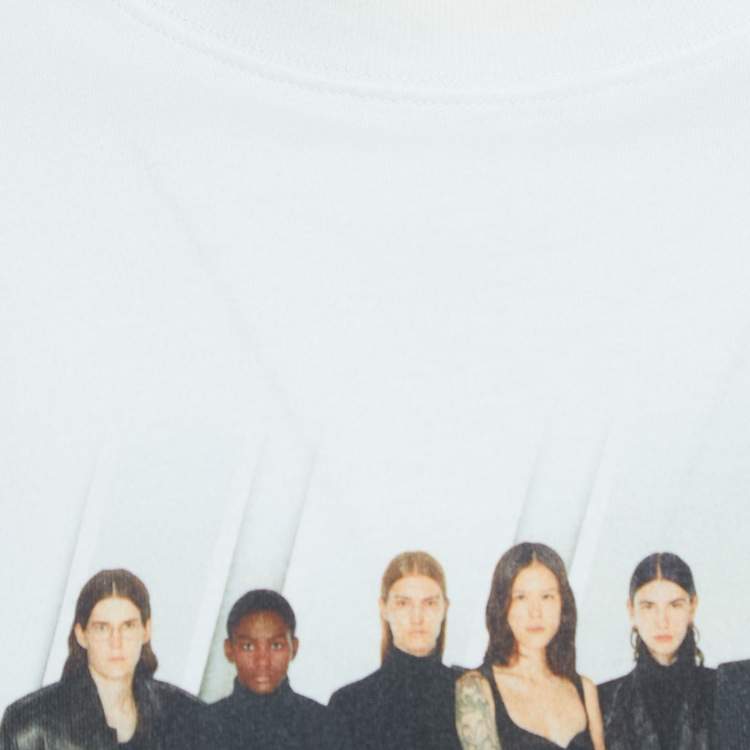 Pre Owned Balenciaga White Logo Print Cotton Crew Neck T-Shirt M