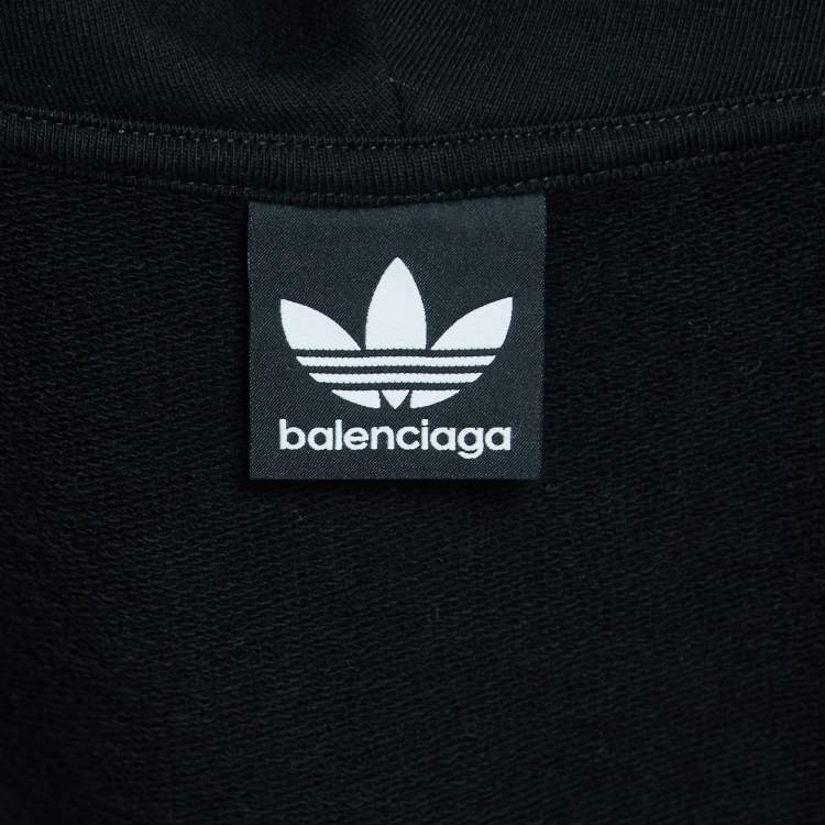 Pre Owned Balenciaga X Adidas Black Cotton Zip Up Hoodie M