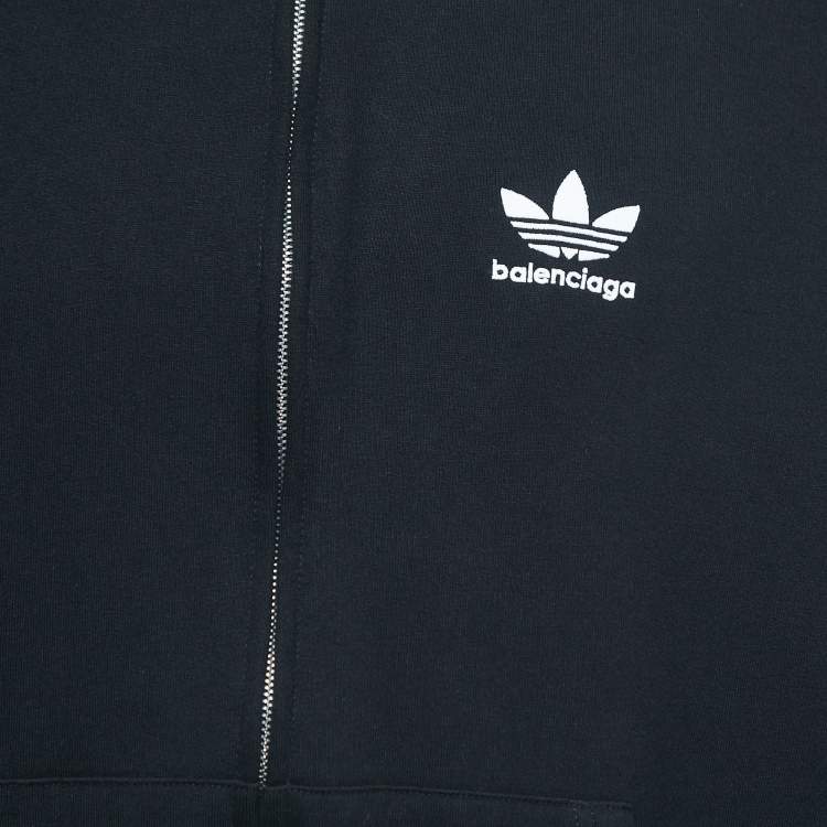 Pre Owned Balenciaga X Adidas Black Cotton Zip Up Hoodie M