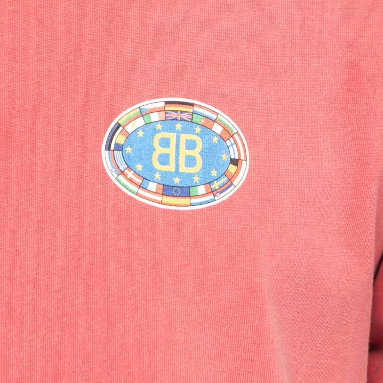 Pre Owned Balenciaga Red Washed Logo Print Cotton Half Sleeve T-Shirt M