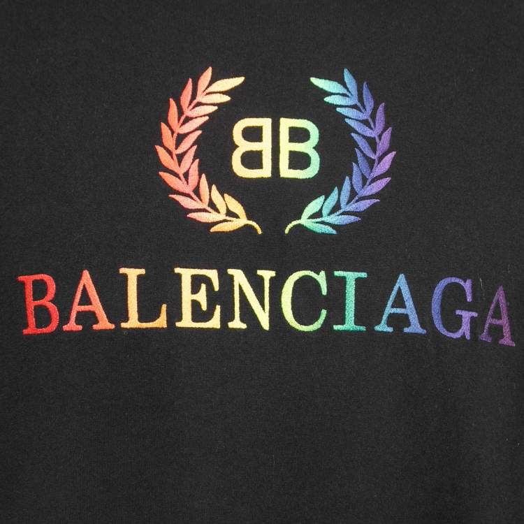 Pre Owned Balenciaga Black Logo Print Cotton Crew Neck Half Sleeve T-Shirt M