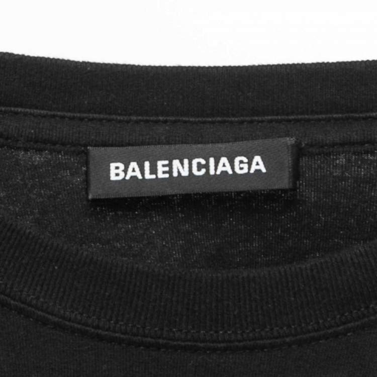 Pre Owned Balenciaga Black Logo Print Cotton Crew Neck Half Sleeve T-Shirt M