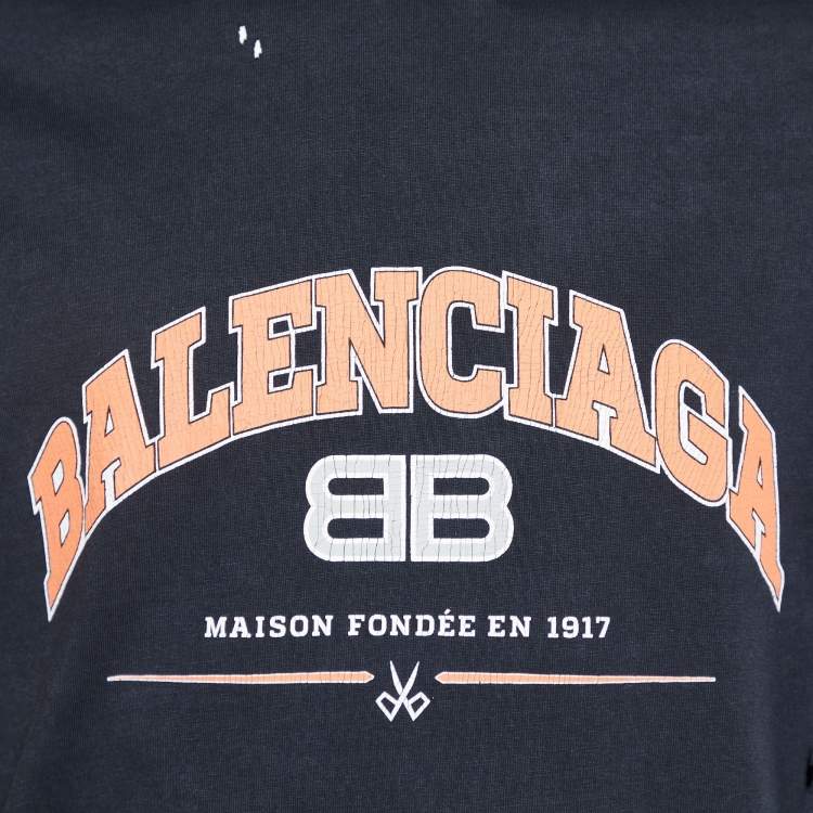 Pre Owned Balenciaga Black Maison printed Cotton Knit Distressed T-Shirt XS