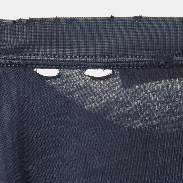 Pre Owned Balenciaga Black Maison printed Cotton Knit Distressed T-Shirt XS