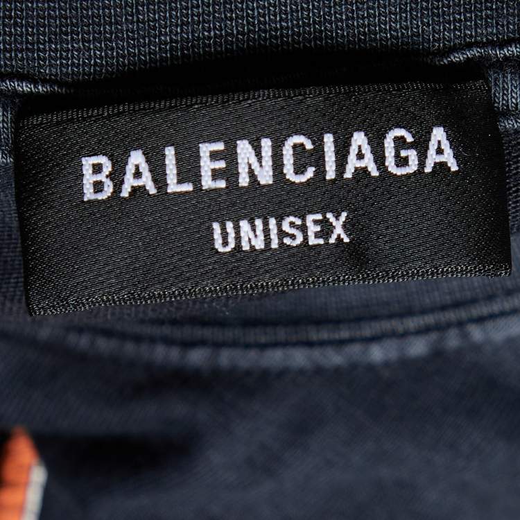 Pre Owned Balenciaga Black Maison printed Cotton Knit Distressed T-Shirt XS