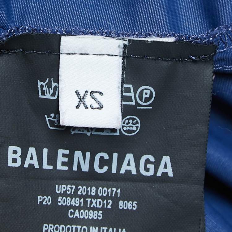 Pre Owned Balenciaga Navy Blue Logo Print Nylon Drawstring Joggers XS