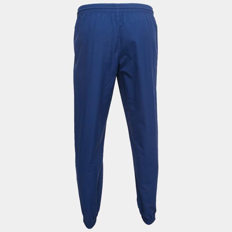Pre Owned Balenciaga Navy Blue Logo Print Nylon Drawstring Joggers XS