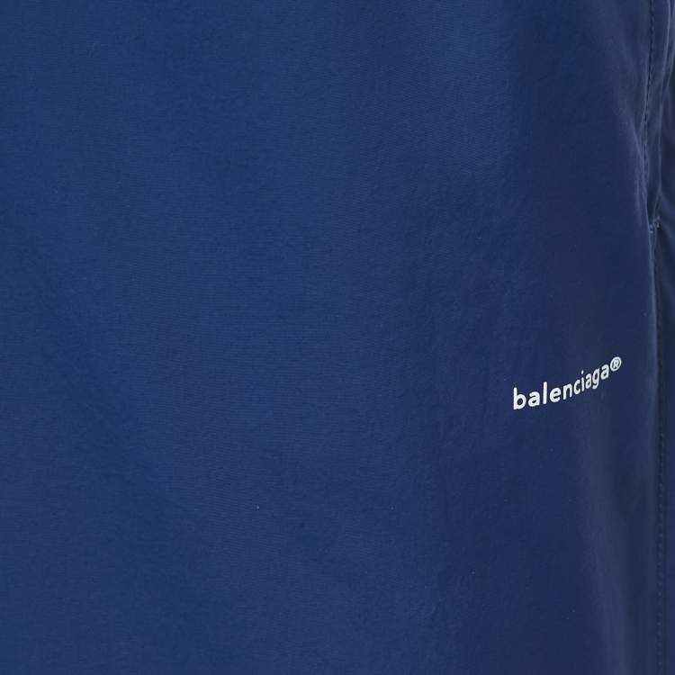 Pre Owned Balenciaga Navy Blue Logo Print Nylon Drawstring Joggers XS