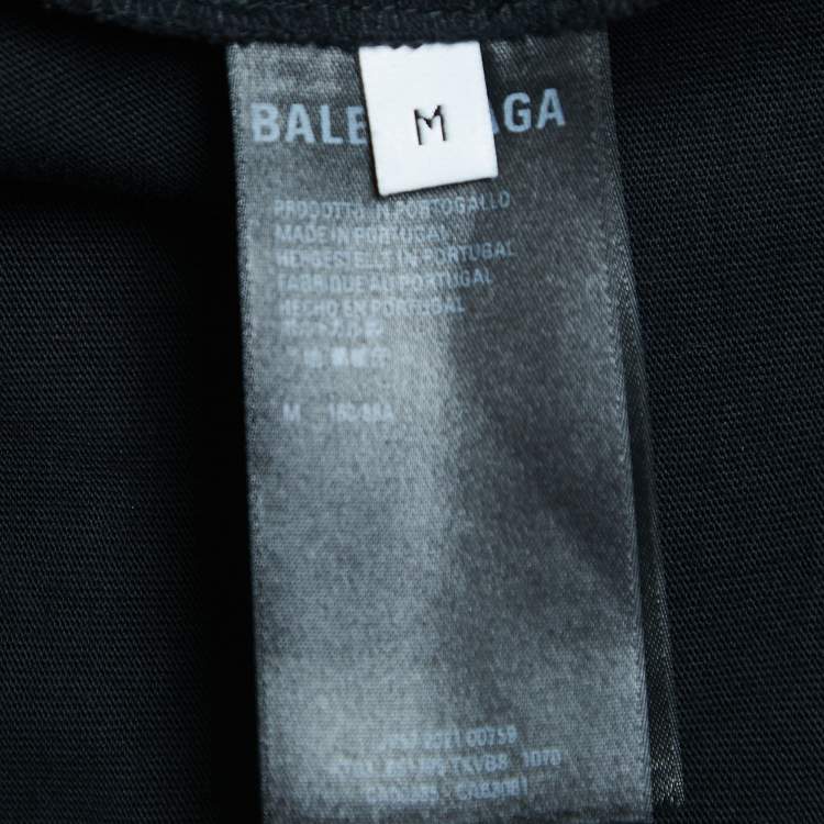 Pre Owned Balenciaga Black Distressed Ripped Cotton Logo Print T-Shirt M