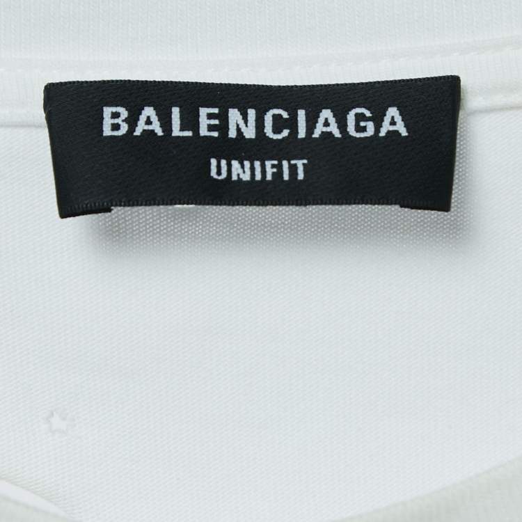 Pre Owned Balenciaga White Ripped Distressed Cotton Logo Print T-Shirt XS