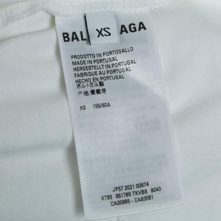 Pre Owned Balenciaga White Ripped Distressed Cotton Logo Print T-Shirt XS
