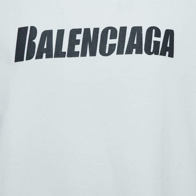 Pre Owned Balenciaga White Ripped Distressed Cotton Logo Print T-Shirt XS
