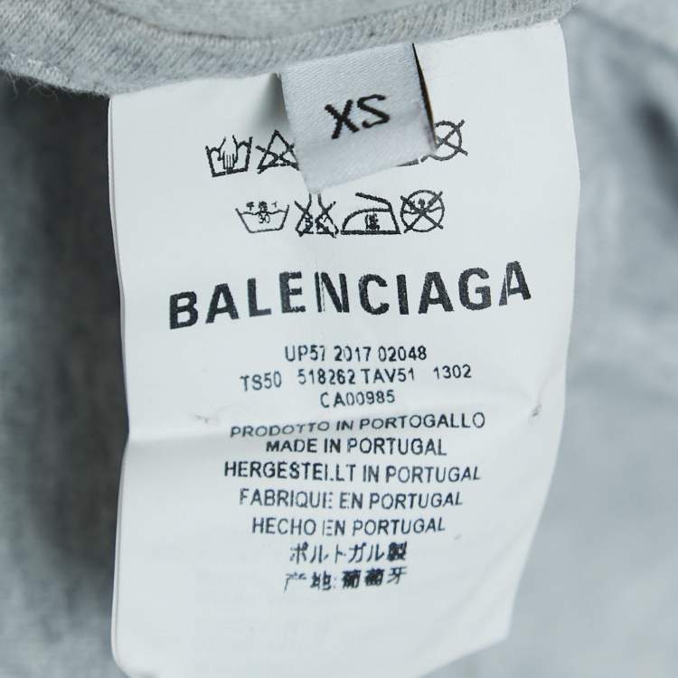 Pre Owned Balenciaga Grey Cotton Logo Patched T-Shirt S