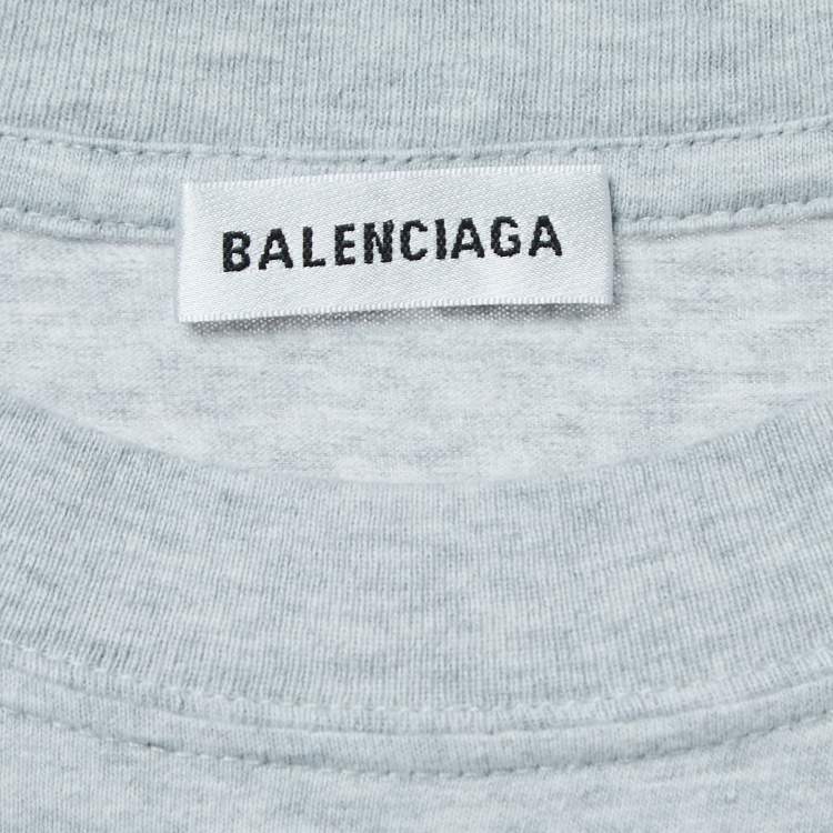 Pre Owned Balenciaga Grey Cotton Logo Patched T-Shirt S