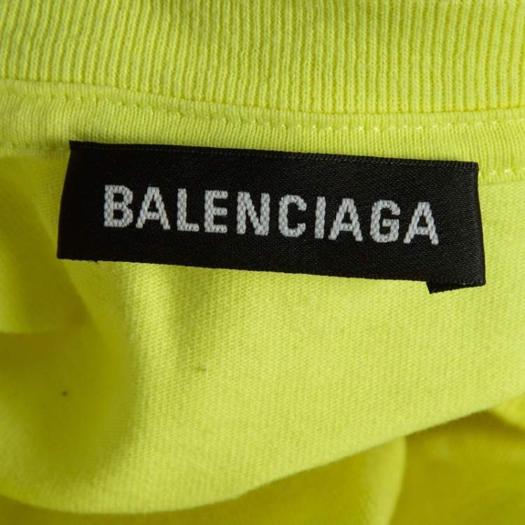 Pre Owned Balenciaga Neon Yellow Cotton Half Sleeve T-Shirt L