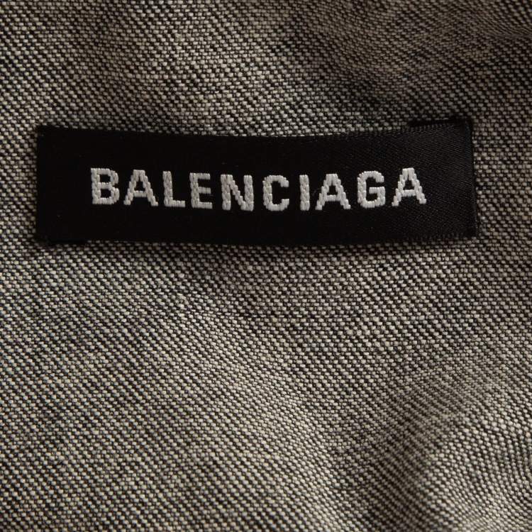 Pre Owned Balenciaga Grey Washed Denim Button Front Ripped Cuff Shirt L