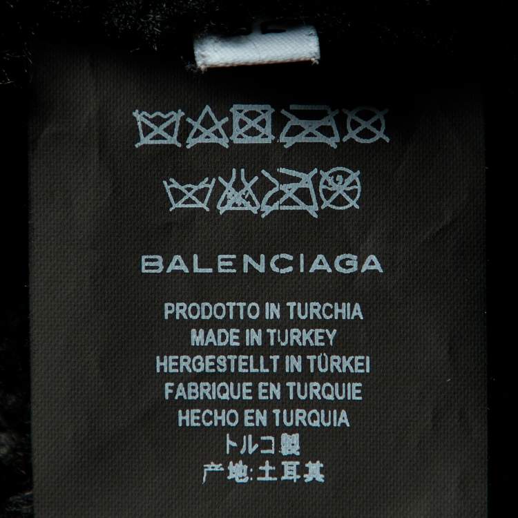 Pre Owned Balenciaga Black Texture Leather & Logo Shearling Jacket XL