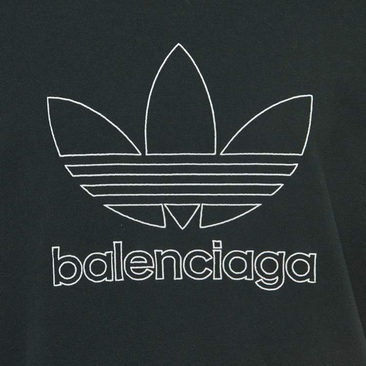 Pre Owned Balenciaga X Adidas Dark Green Logo Embroidered T-Shirt L