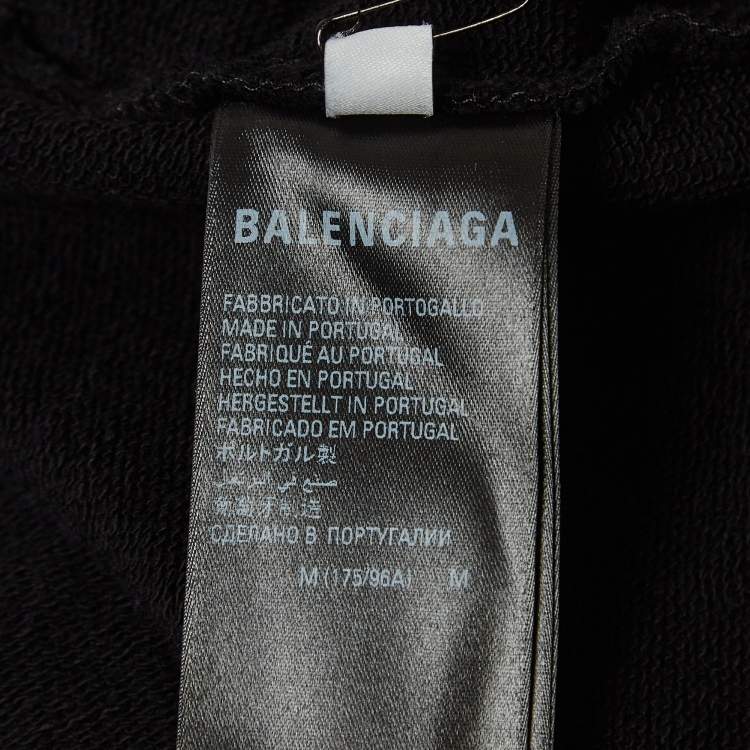 Pre Owned Balenciaga Black Print Distressed Cotton Oversize Hooded Sweatshirt M