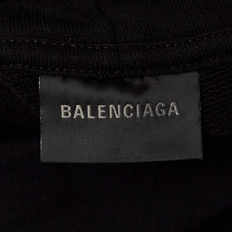 Pre Owned Balenciaga Black Print Distressed Cotton Oversize Hooded Sweatshirt M