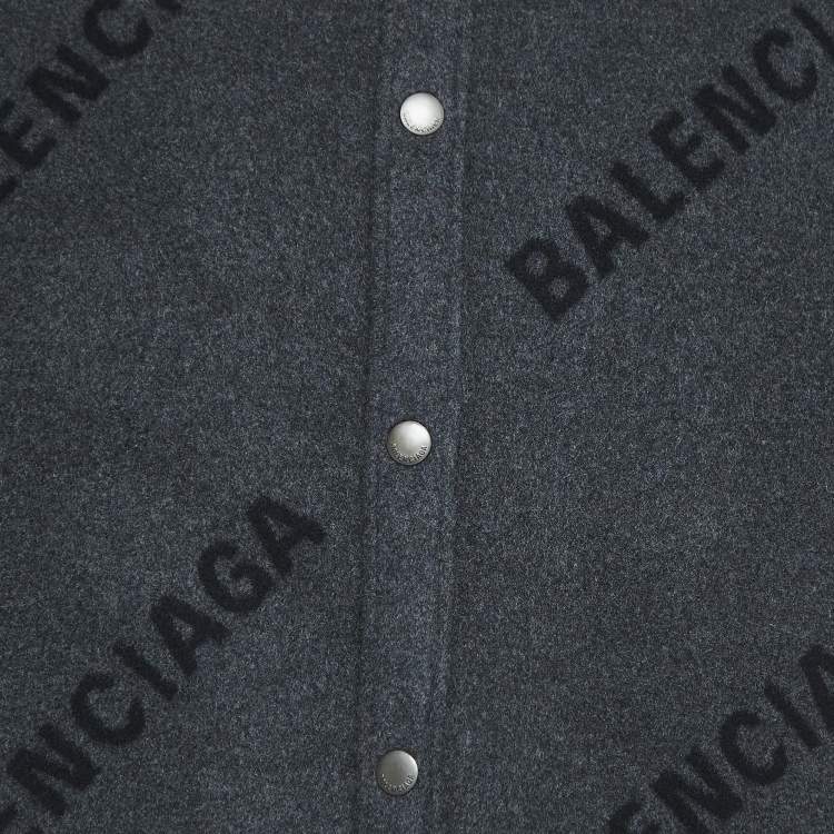 Pre Owned Balenciaga Charcoal Grey All-Over Logo Cashmere Coat S