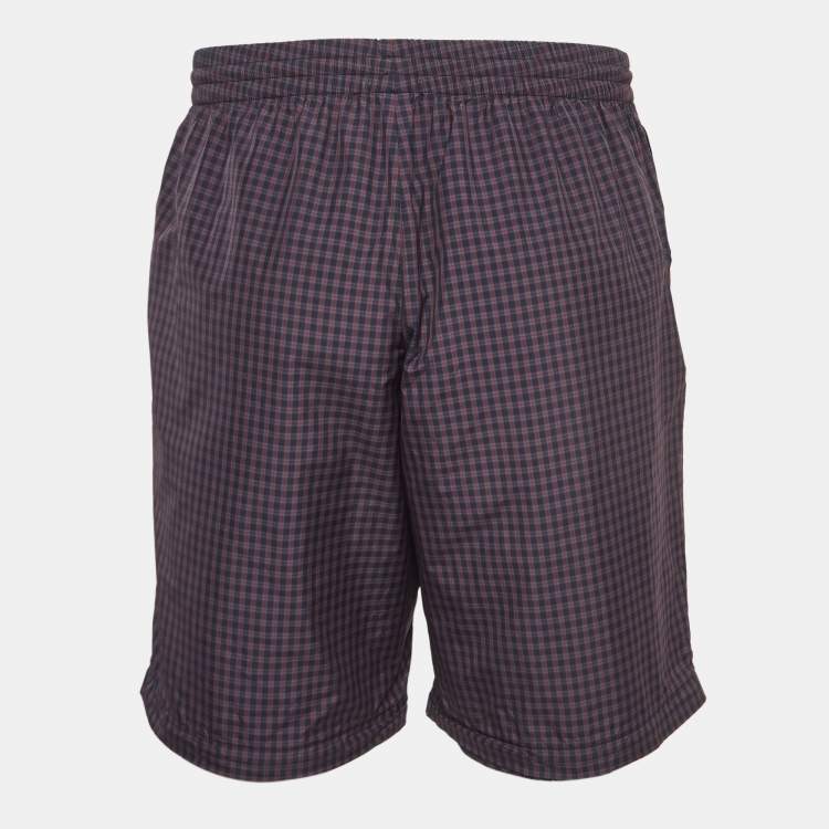 Pre Owned Balenciaga Navy Blue/Red Checked Nylon Drawstring Shorts M