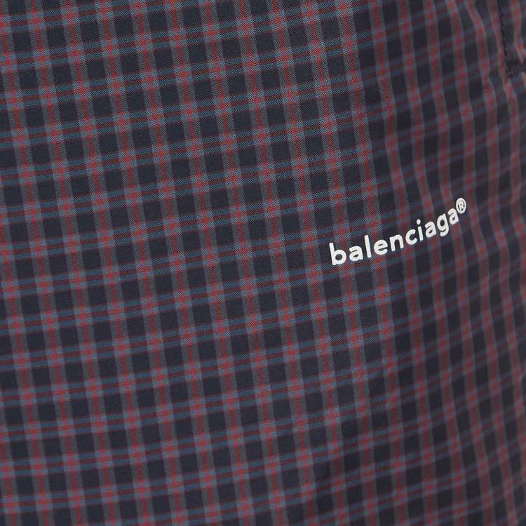 Pre Owned Balenciaga Navy Blue/Red Checked Nylon Drawstring Shorts M
