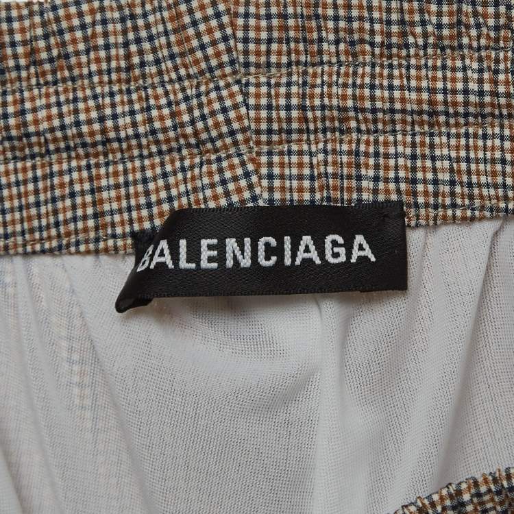 Pre Owned Balenciaga Navy Blue/Tan Checked Nylon Drawstring Shorts M