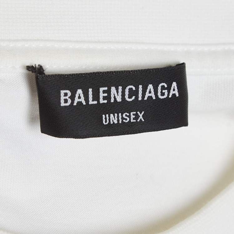 Pre Owned Balenciaga White Logo Print Cotton Half Sleeve T-Shirt S
