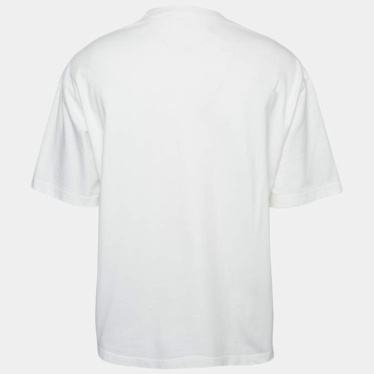 Pre Owned Balenciaga White Logo Print Cotton Half Sleeve T-Shirt S
