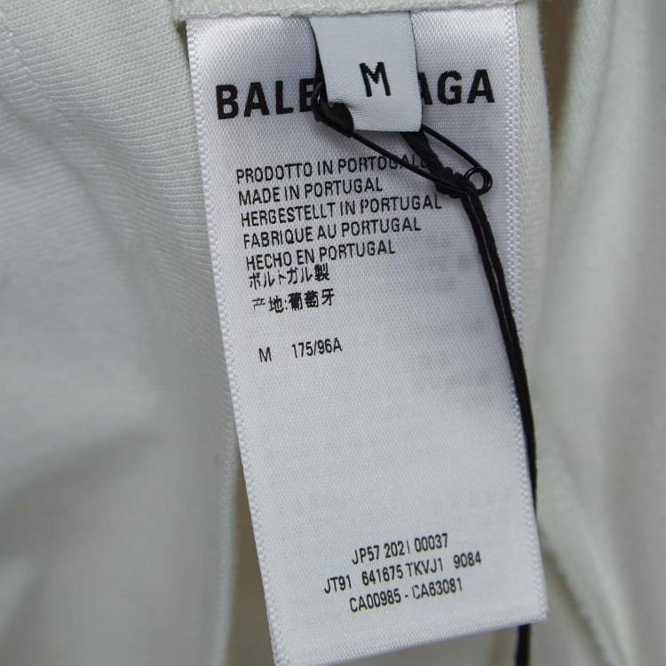 Pre Owned Balenciaga White Logo Embroidered Cotton Half Sleeve T-Shirt M