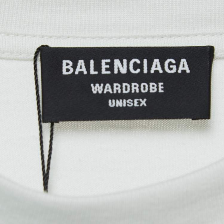 Pre Owned Balenciaga White Logo Embroidered Cotton Half Sleeve T-Shirt M