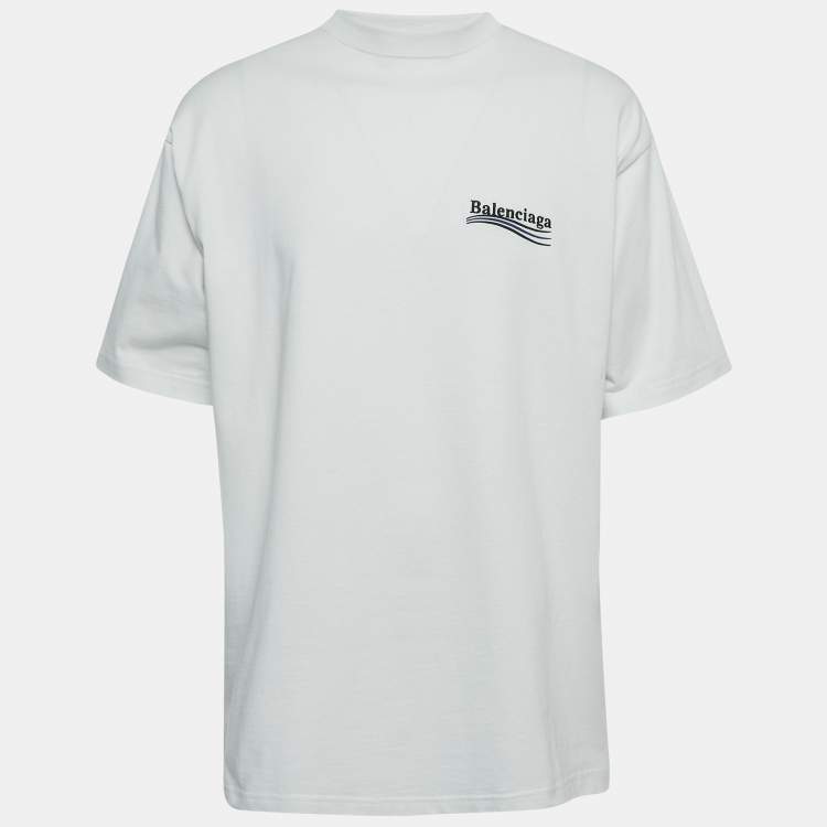 Balenciaga White Logo Embroidered Cotton Half Sleeve T-Shirt