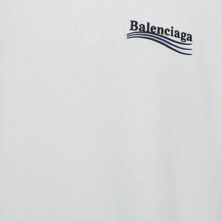 Pre Owned Balenciaga White Logo Embroidered Cotton Half Sleeve T-Shirt M