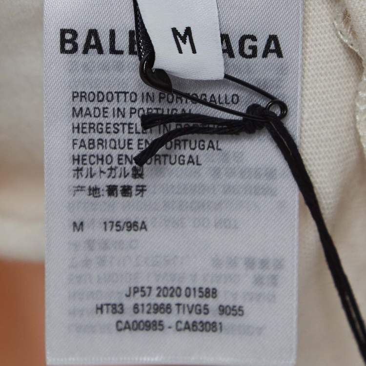 Pre Owned Balenciaga Off-White Logo Print Cotton Half Sleeve T-Shirt M