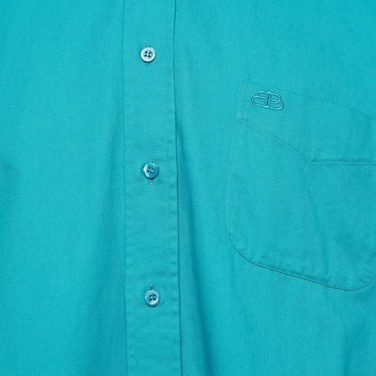 Pre Owned Balenciaga Teal Green Cotton Oversized Shirt XS
