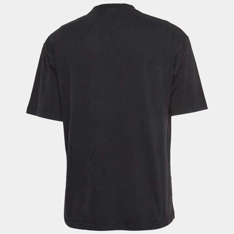 Balenciaga Black Logo Embroidered Faded Cotton Crew Neck T