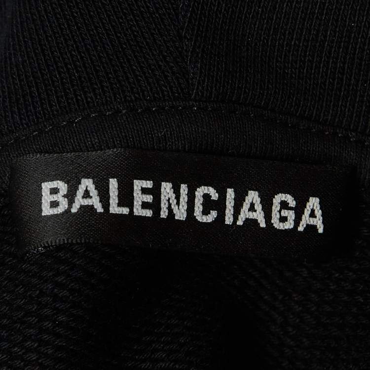 Pre Owned Balenciaga Black BB Print Cotton Knit Oversized Hoodie XS