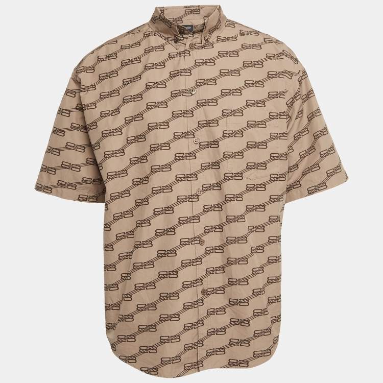 Pre Owned Balenciaga Brown Monogram Print Cotton Oversized Shirt M