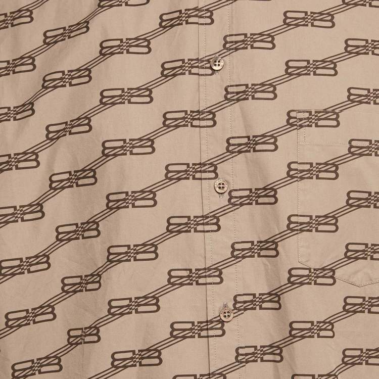 Pre Owned Balenciaga Brown Monogram Print Cotton Oversized Shirt M