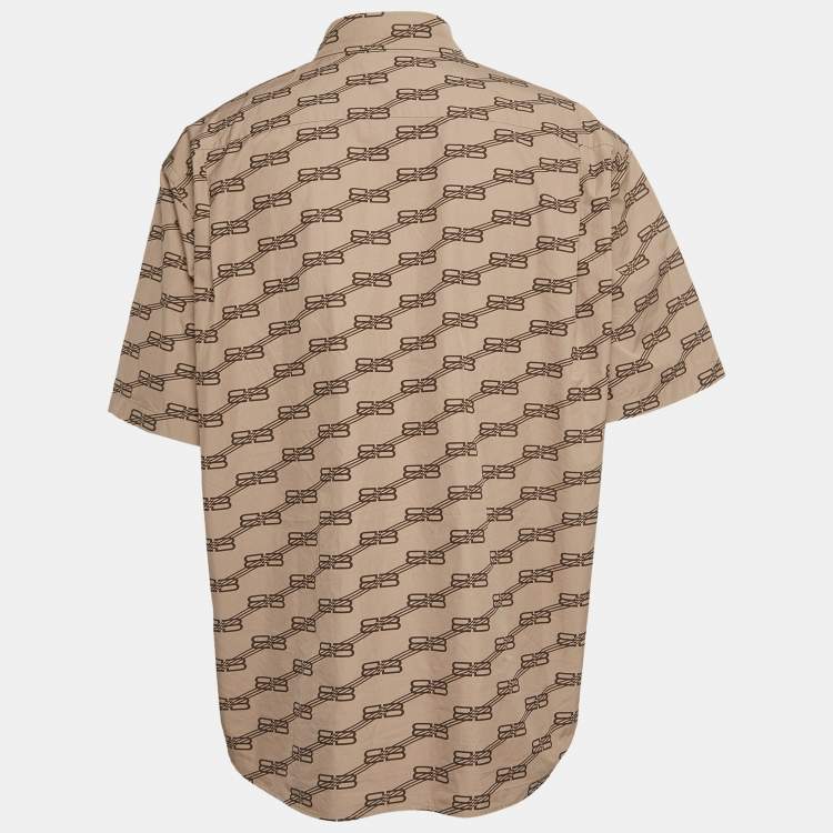 Pre Owned Balenciaga Brown Monogram Print Cotton Oversized Shirt M