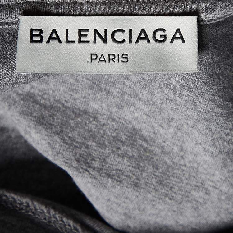 Pre Owned Balenciaga Grey Logo Print Cotton Crew Neck T-Shirt S
