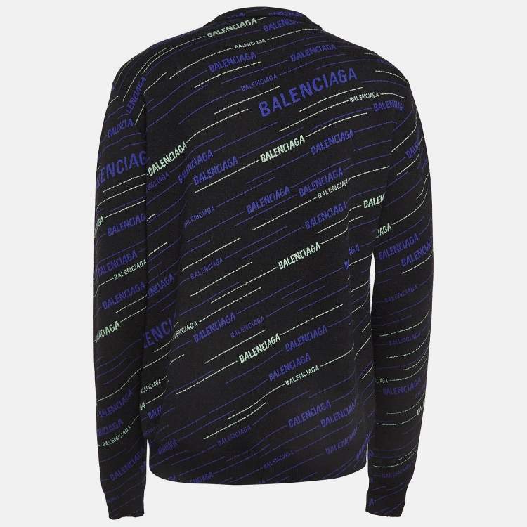 Pre Owned Balenciaga Black Logo Intarsia Wool Sweater M