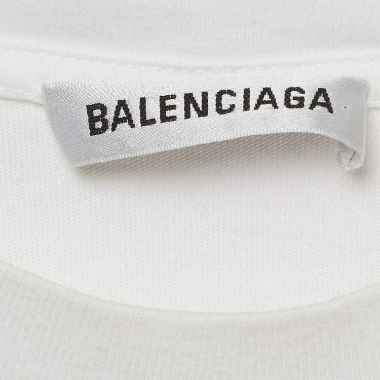Pre Owned Balenciaga White Embroidered Cotton T-Shirt XS